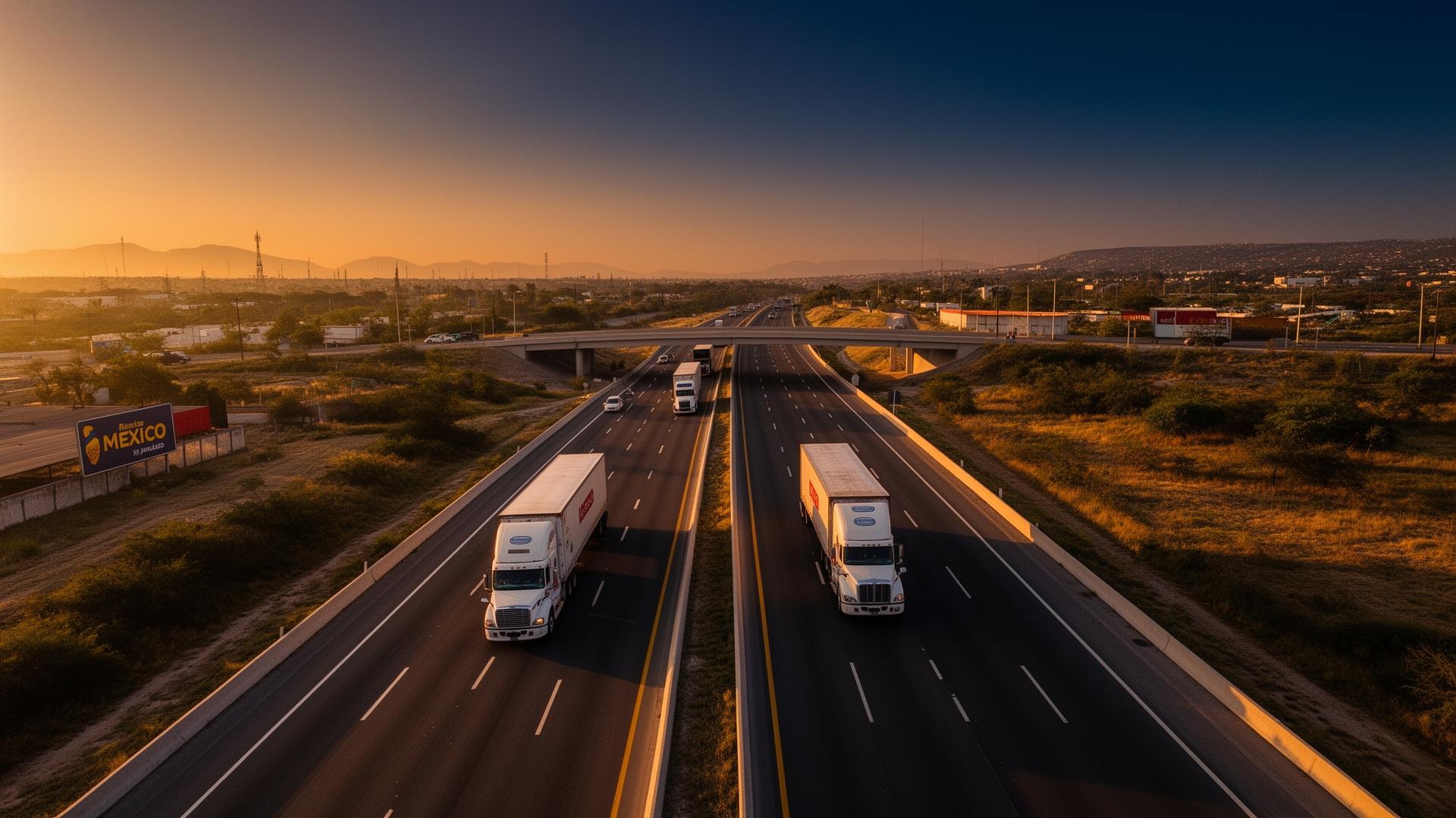 Corredor logístico mexicano al atardecer